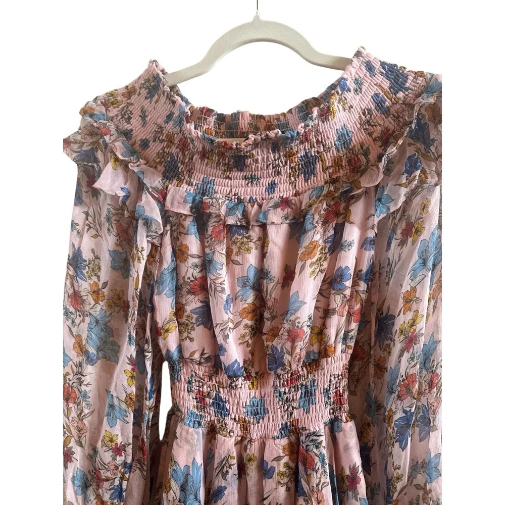Gilner Farrar Pink Floral Mini Dress Off The Shoulder Ruffled Neckline Size XS‎